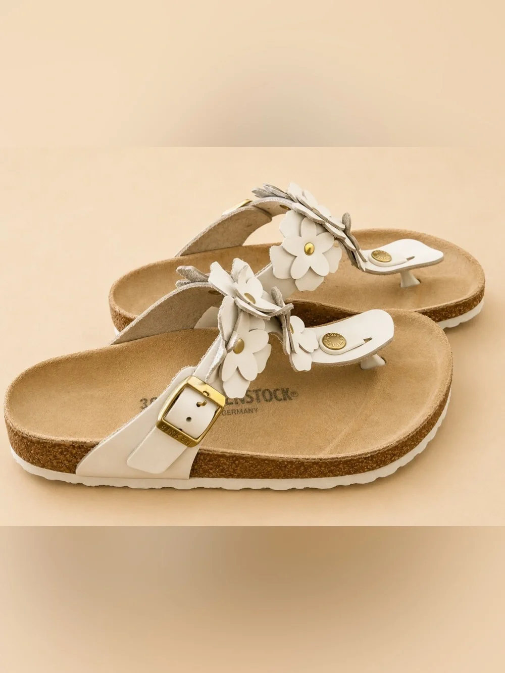 Birkenstock Gizeh White Floral Leather Sandals EU 38 US 7.5- 8 Boho Comfort - Picture 3 of 5